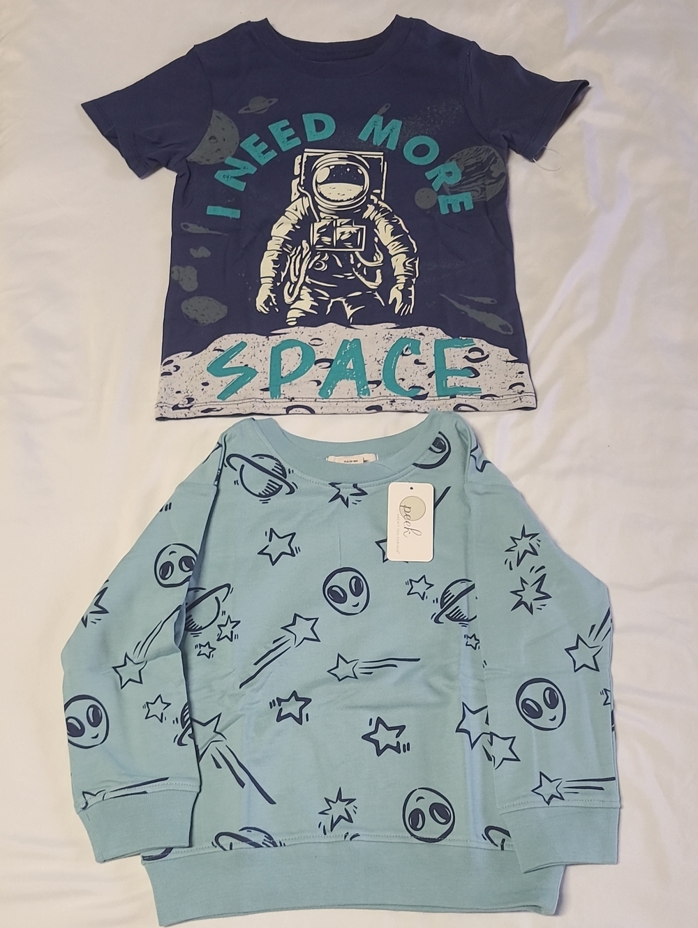 Peek Navy & Light Blue Space Graphic Tee and Alien Sweatshirt Set